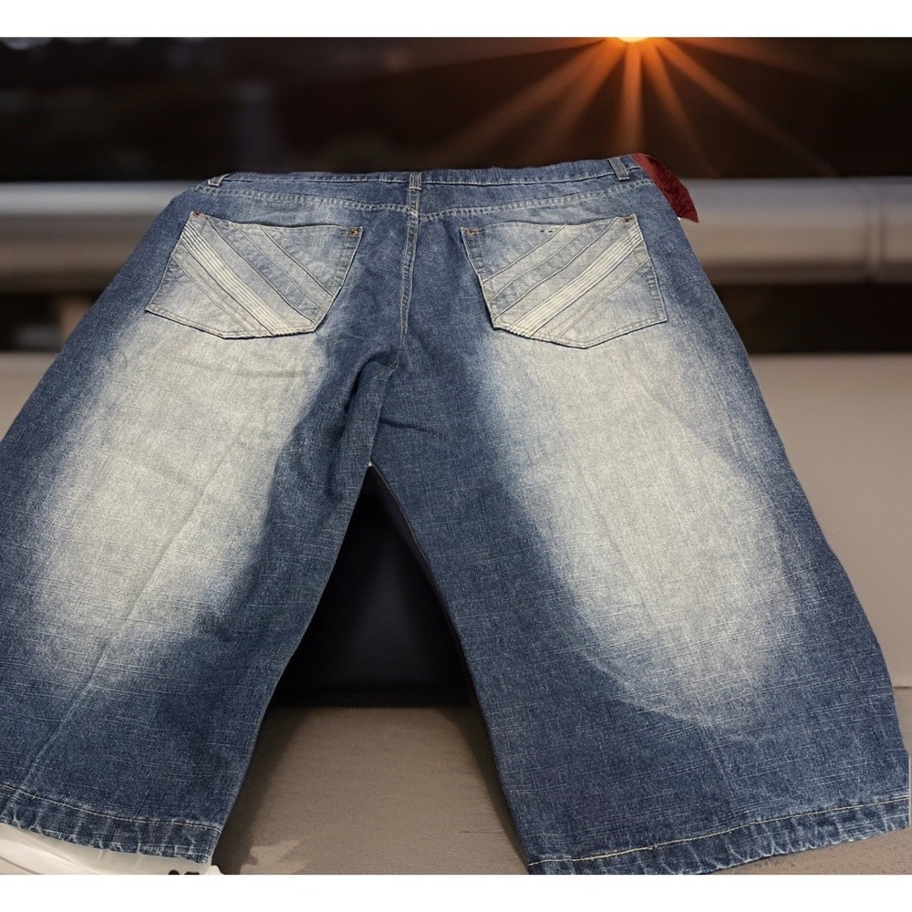Skater Y2K Men Sz 42 Blue Denim Below Knee Shorts Baggie Ultra Wide Leg Pockets